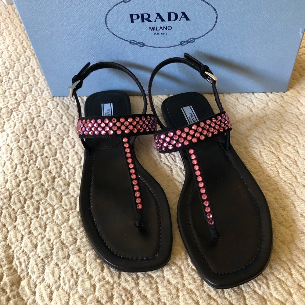 Prada Black and Pink Sandals